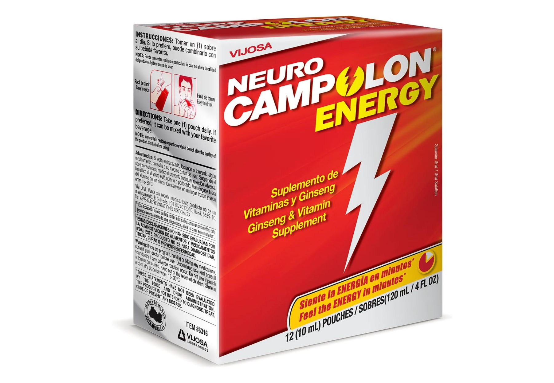 Neuro Campolón Energy – Suplemento de Vitaminas y Ginseng (12 Sobres de 10 mL c/u)